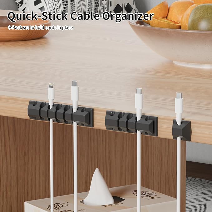 9 Pack Cord Organizer Clips - Desk Cable Management Clips, Cable Holder for Charger Wires, Phone Charger Cord Holder Clips for Desk, Office, Car, Home, Cubicle, Nightstand