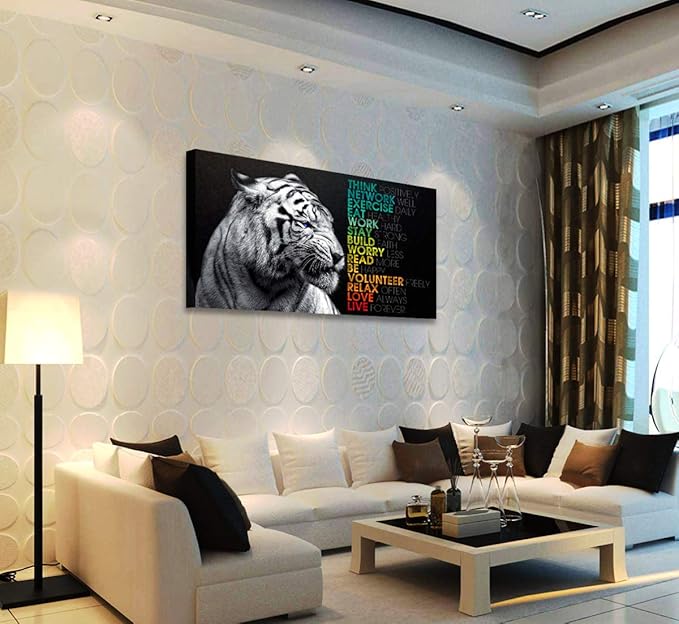 Animal Tiger Canvas Wall Art,Motivational Quotes Motto Inspirational Picture Canvas Prints with Frame, Wall Art Decorative