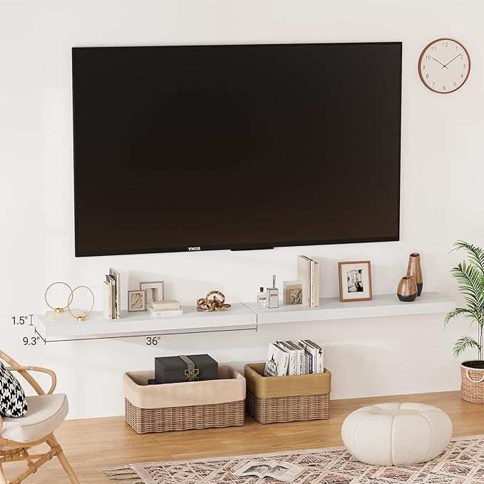 Heimlove Floating Shelves for Wall 36 Inches Long,9.3" Deep White Floating Shelf Set of 2,Wall Mounted Shelves for Bathroom Bedroom Living Room Kitchen Office,Shelf for Books Storage,Home Decor