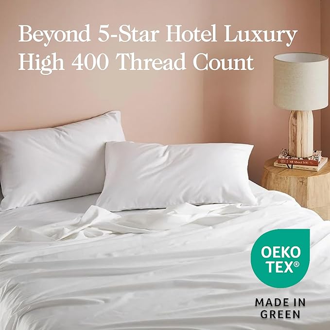 100% Egyptian Cotton Percale Sheets King Size - Genuine Luxurious 400 Thread Count - Naturally Crisp, Breathable, Skin-Friendly & Cooling - Softer After Each Wash - Oeko-TEX Certified Giza