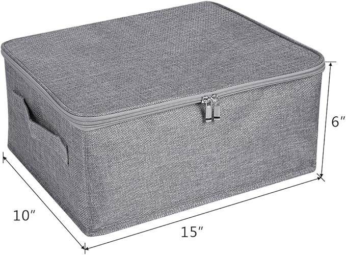 ANMINY 3PCS Storage Bins with Zipper Lids 13 Qt Lidded Fabric Storage Boxes Baskets Cubes with Handles Collapsible Washable Cotton Linen Closet Shelf Clothes Organizer Containers - Gray, Small