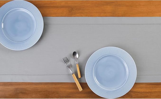 Solino Home Light Grey Table Runner 90 Inches Long - Cotton Linen Hemstitch 14 x 90 Inch Table Runner for Dining, Fall, Autumn, Thanksgiving, Holiday