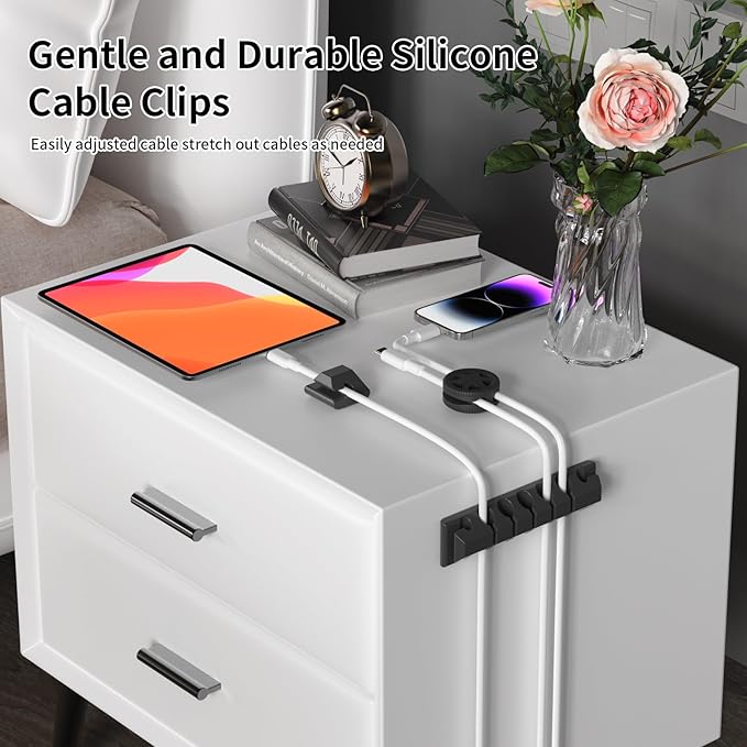 9 Pack Cord Organizer Clips - Desk Cable Management Clips, Cable Holder for Charger Wires, Phone Charger Cord Holder Clips for Desk, Office, Car, Home, Cubicle, Nightstand