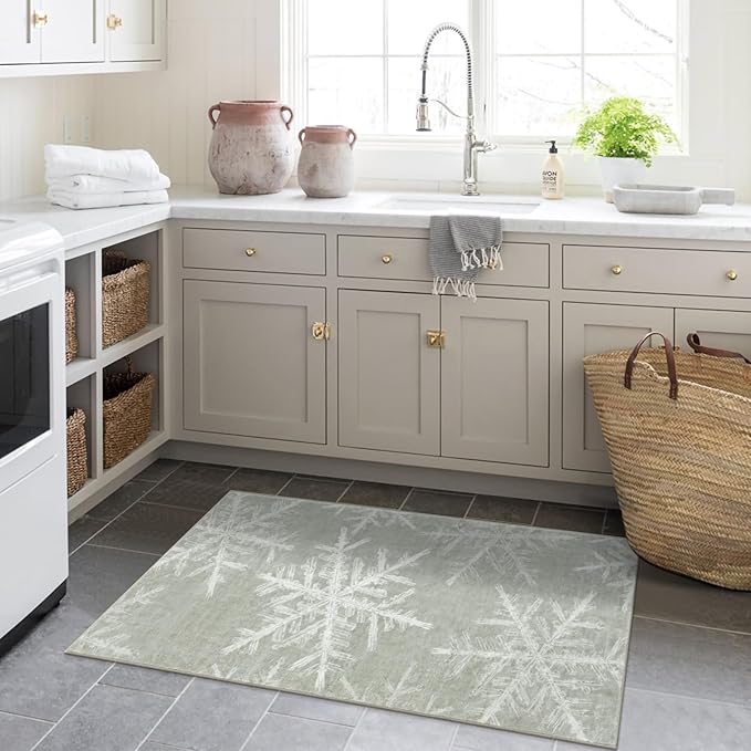 Lahome Snowflake Entryway Rug- 2x3 Small Rug Ultra-Thin Soft Kitchen Rugs Non Slip Indoor Door Mat, Rubber Backing Throw Carpet Washable Rugs for Entryway Bathroom Bedroom(2x3ft,Grey)