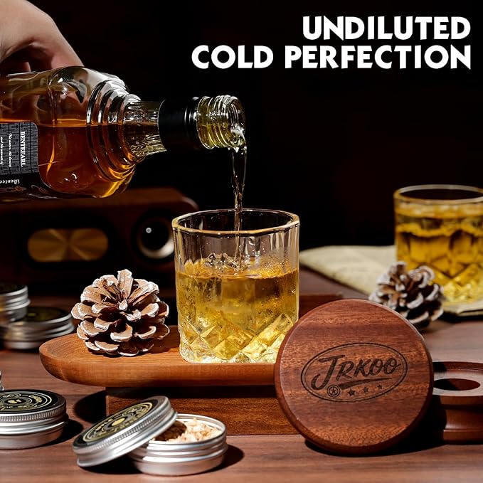 Whiskey Smoker Kit with Torch - 6 Natural Wood Chips, 2 Glasses, 2 Ice Ball Molds - Cocktail Smoker Infuser Kit, Old Fashioned Smoker Kit, Birthday Bourbon Whiskey Gifts for Men, Dad(No Butane)