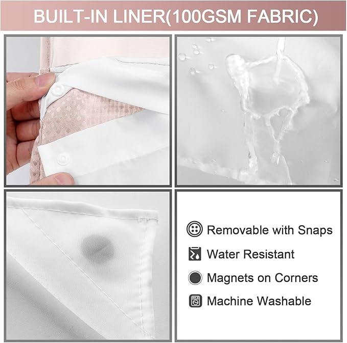 YellyHommy No Hook Shower Curtain with Snap in Liner Set Less Time Waffle Shower Curtain for Bathroom 75" L x 72" W Pink