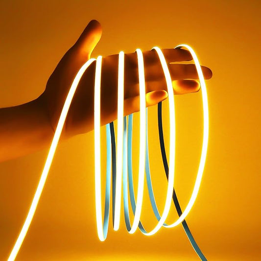 24V COB LED Strip Lights, 16.4ft Ultra Narrow 5mm Golden Yellow LED Tape with 3840 LEDs, High Bright Dotless Dimmable Flexible LED Ribbon for Indoor Hotel Home Christmas Decor (No Power Supply)
