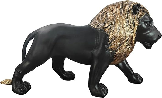 12" Collectible Black Gold Lion Statue, Desk Decor, Room Decor, Home Decor, Modern Art Sculpture, Handmade Resin Animal Statue, Gift for Women，Brother，Friend