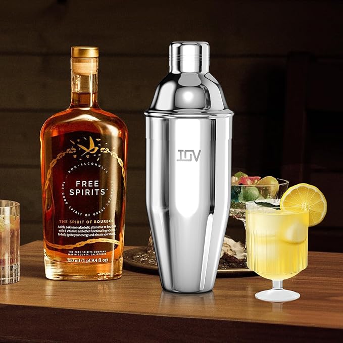 IOV Cocktail Shaker, 24 oz Martini Shaker, Drink Mixer with Built-in Strainer, Professional Stainless Steel Margarita Alcohol Shakers with Cocktail Recipe Guide, Bartender Kit Gifts