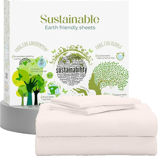 SUPREME ELEGANCE King Size Sheets Set –Natural 100% Cotton Percale Sheets King Bed Set, Oeko-tex Made in Green Sustainable, Breathable Cooling Deep Pocket Sheet, Crisp Luxury Bedding, Light Pink