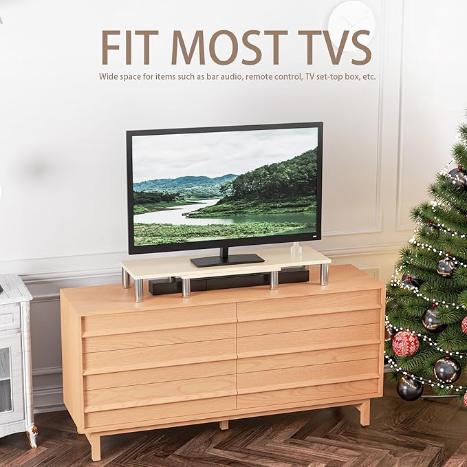 AX Waber Dual Monitor Riser - Adjustable Length & Angle, Wooden Stand for 2 Monitors with Storage