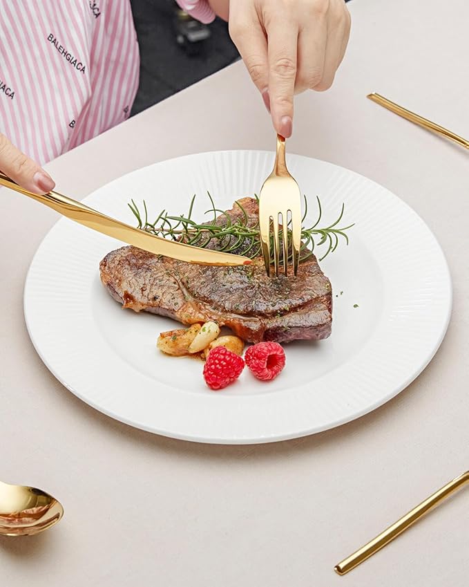 Lemeya 40-Piece Gold Silverware Set for 8,Modern 18/10 Stainless Steel Flatware Set,Luxury Cutlery Set,Unique Utensils Set for Restaurant,Spoons and Forks Set,Mirror Polished,Dishwasher Safe