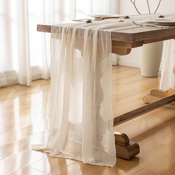 3pcs Ivory Gauze Rustic Cheesecloth Table Runner 120 Inch 10 FT for Wedding Baby Shower Bridal Shower Birthday Engagement Garden Outdoor Party Long Sheer Boho Decorations