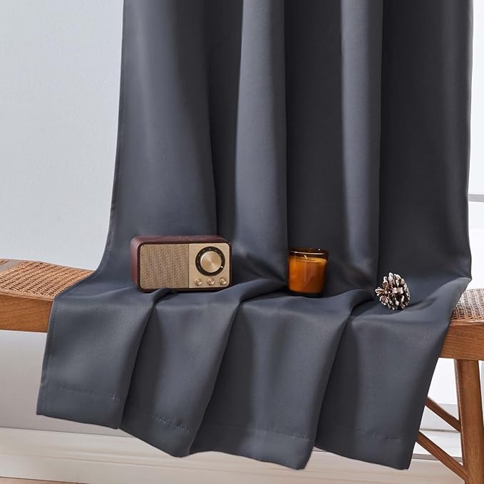 Aiyufeng Grey Short Blackout Curtains for Bedroom 45 Inches Long 2 Panels Set, Solid Thermal Insulated, Energy Saving Window Treatment Curtains Blackout Drapes, W40 x L45 Inch, Grey