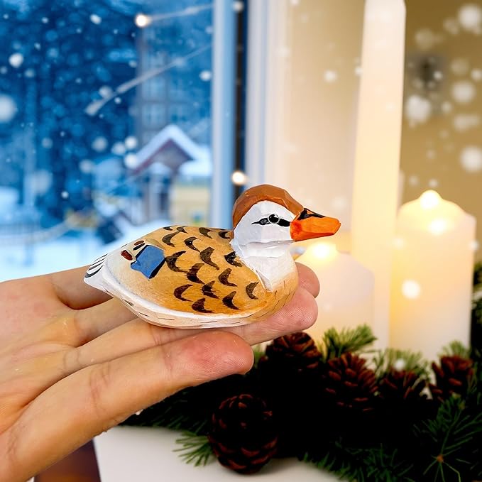 Mallard Duck Decor Wooden Animal Figurines Little Ducks Funny Desk Accessories Small Duck Statues Handmade Carving Decoys Ornament for Home Room Decor