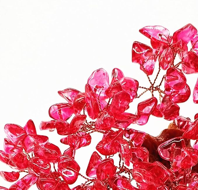 7 Inch Quartz Crystal Money Tree Bonsai Feng Shui Gem Decoration for Wealth and Luck (Red)