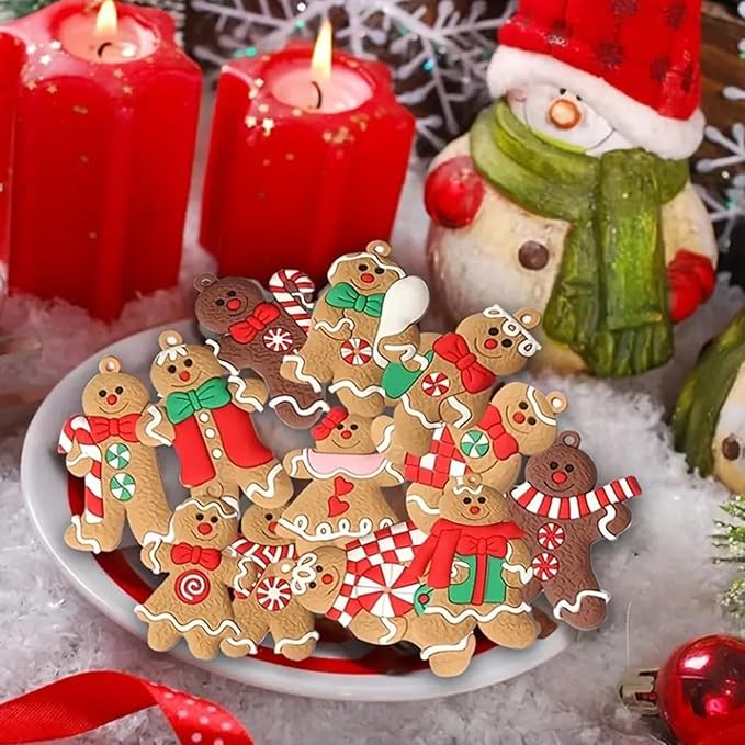 12pcs Gingerbread Ornaments for Christmas Tree Decorations Indoor, Hanging Plastic Gingerbread Man Christmas Ornaments Figurines Set, Cute Home Decor Living Room for Kids Birthday Party Supplies