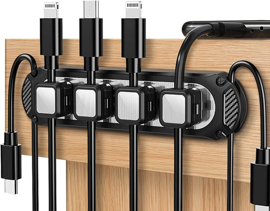 Dracool Magnetic Cable Holder 6 Slots Cable Clips Cable Management Wire Organizer Under Desk Self Adhesive Sticky for USB Cord Wall Nightstand Car Charging Power Office Home Wire Clips - Black