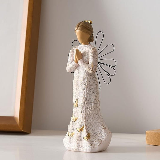 Sympathy Angel Figurines for Loss of Loved Ones Angel Statues Home Decor Serenity Prayer Gifts for Women Resin Sculpted Hand-Painted Figure Bereavement Gift Praying Hands Statue
