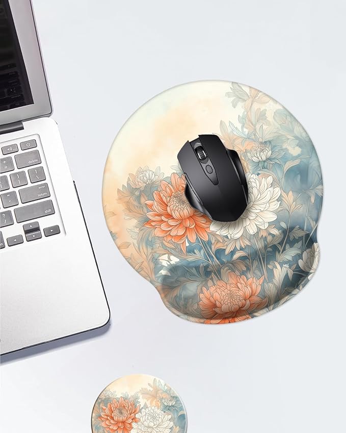 Mouse Pad with Wrist Support, Ergonomic Mouse Pad with Memory Foam Wrist Rest Cushion, Non-Slip Rubber Base Gaming Mice Pad for Home Office Computer Laptop,Aesthetic Flower