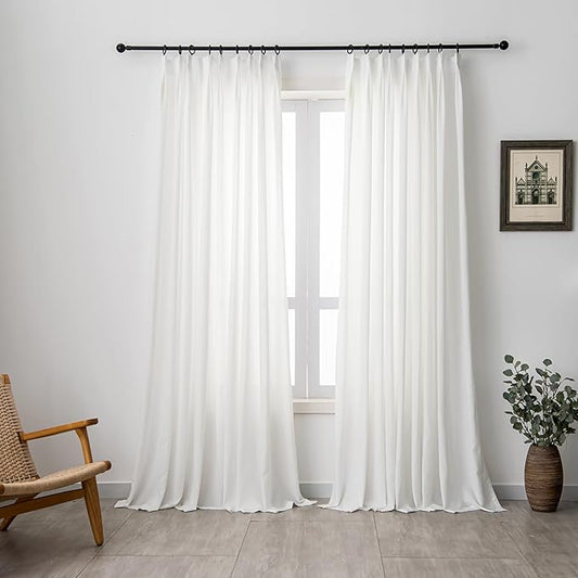 Non-See-Through Privacy Pinch Pleated White Curtains 72 Inches Long 1 Panel Light Filtering Semi-Sheer White Privacy Pinch Pleat Curtains for Living Room Bedroom, W52 x L72