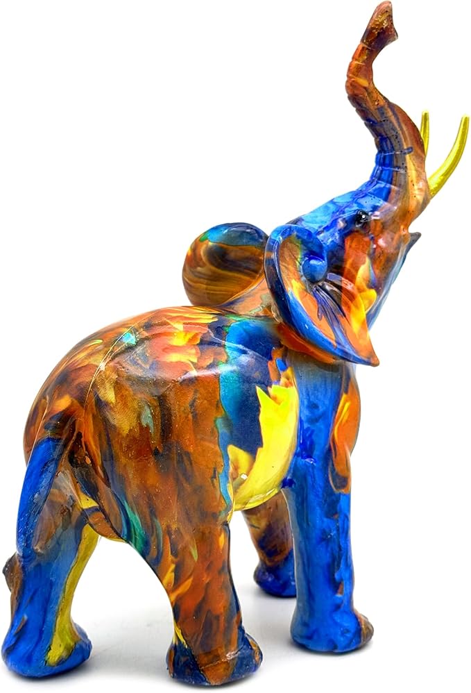 Colorful Elephant Statue Sculpture Figurine for Home, Office, Living Room, Desktop Decoration, Garden Outdoor Decor (Large)