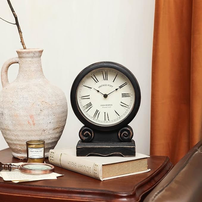 NIKKY HOME Mantel Clock, Retro Desk Clock Silent-Non-Ticking Battery Operated Wooden Mantel Clock for Living Room, Bedroom, Shelf Decoration, Fireplace, Farmhouse Decor