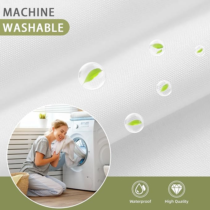 YellyHommy Waterproof Fabric Snap in Shower Curtain Liner Replacement with 2 Magnets 71" W x 66" L for 72" W x 87" L No Hook Shower Curtain - Removable & Detachable to Wash - White