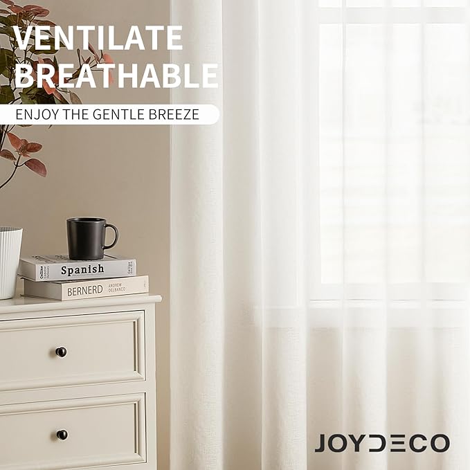 Joydeco White Sheer Curtains 72 Inch Length 2 Panels Set, Rod Pocket Long Sheer Curtains for Window Bedroom Living Room, Lightweight Semi Drape Panels for Yard Patio (54x72 inch, Off White)
