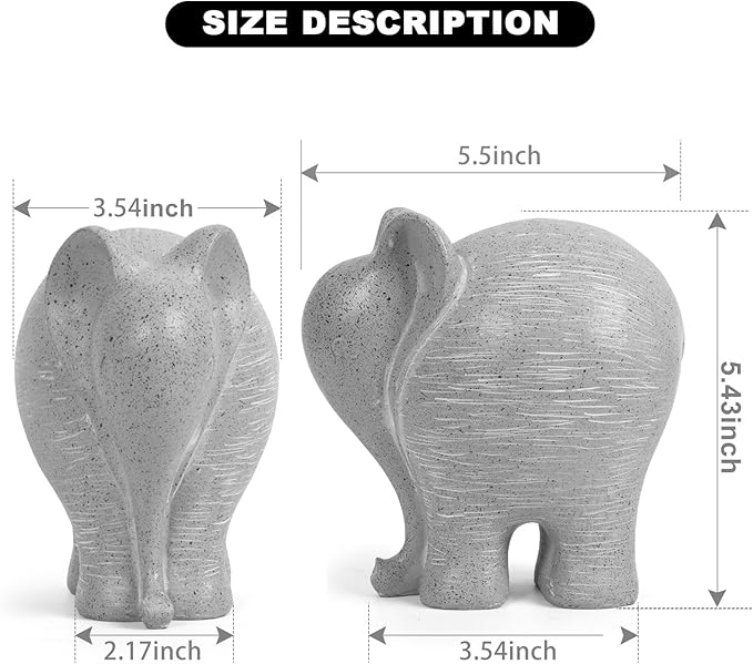 Elephant Statue Robust Resin, 5.5" H Handcrafted Majestic Sculptures, Modern Simple Decor for Bookend, Office, Bookshelf, Study, Living Room (Light Gray)