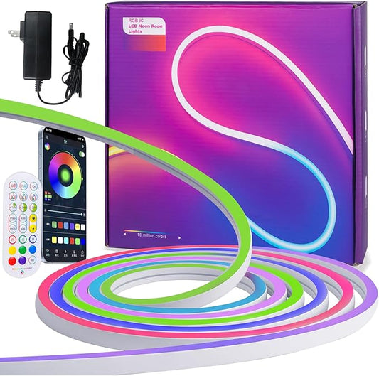 16.4Ft Neon Rope Lights, RGB+IC Color Chasing Meteor Rope Lights for Wall, Flexible Neon Strip App Control, IP65 RGB Lighting Waterproof, Music Sync Gaming Led Strip for Bedroom Decor