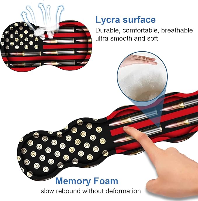 4 in 1 Ergonomic Memory Foam Mouse Pad Wrist Rest Set, Large XXL Gaming Desk Pad + Keyboard Wrist Rest + Mouse Wrist Cushion + Coaster for Home Office Study Gaming, American Flag & Bullets