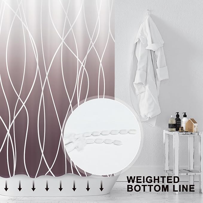 Punkray Burgundy Striped Polyester Shower Curtain for Bathroom with Hooks, Shower Curtains for Bathroom, Waterproof Bath Accessories Hotel Style - Machine Washable 72 x 72