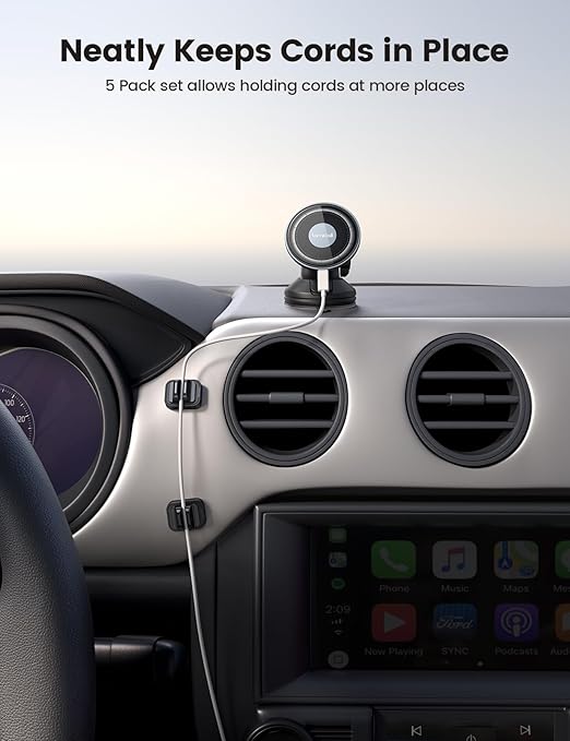 5Pack Cable Spring Holder Clips, Cord Organizer for Desk - Lamicall Adjustable Cord Wire Holder Keeper, Phone Charger Organizer Clips, Wire Cable Management for Nightstand Wall Car Office Desktop