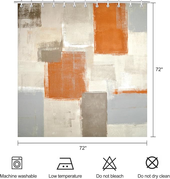 Orange and Grey Shower Curtain Abstract Painting Modern Shower Curtains for Bathroom Waterproof Polyester Fabric Bathroom Curtain 72 x 72 Inch with 12 Plastic Hooks