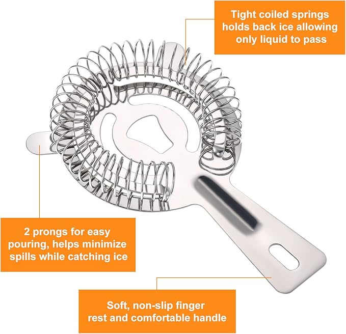 16 Pcs Bar Bartender Strainer Stainless Steel Drink Cocktail Strainers Silver Shaker Ice Bar Shelf or Bartenders Mixologists Drinking Water Filtering