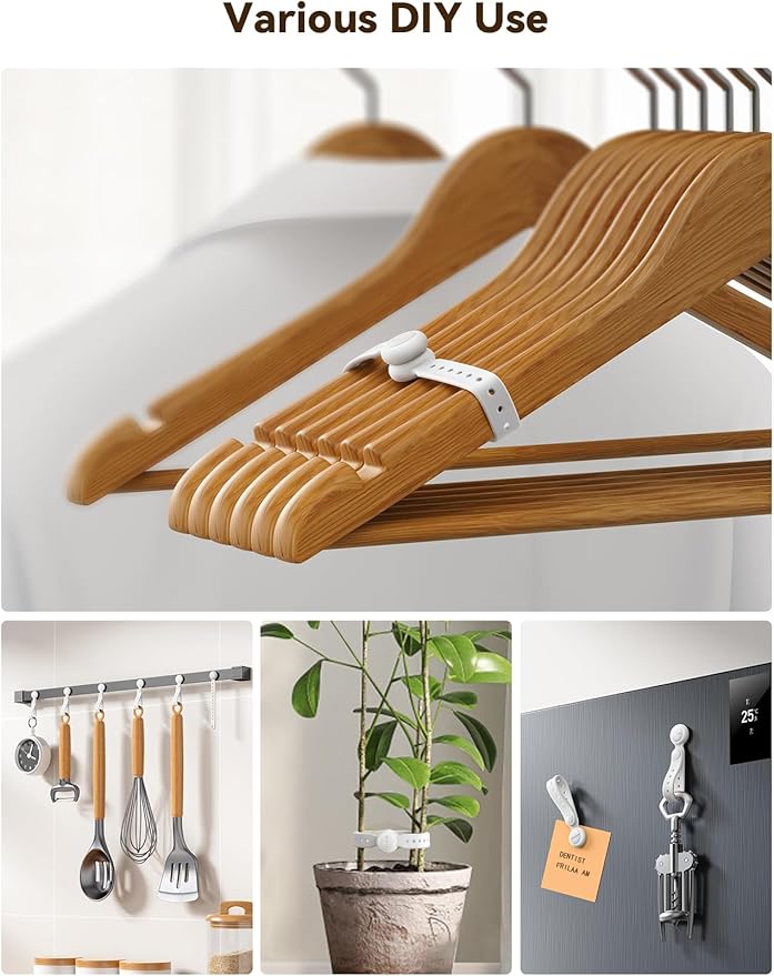 JOYROOM 12PCS Magnetic Cable Ties - Reusable Silicone Cord Organizer with Buckle Holes, Elastic Cable Management Straps for Data Cables, Charging Cords, and More (White)