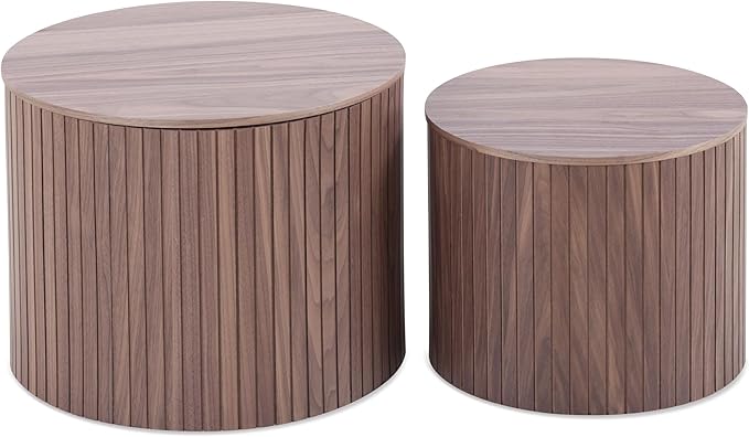 Nesting Coffee Table Set of 2,Modern Round Wooden Coffee Tables with Storage,Luxury Side Table Accent End Table for Small Space Living Room Apartment