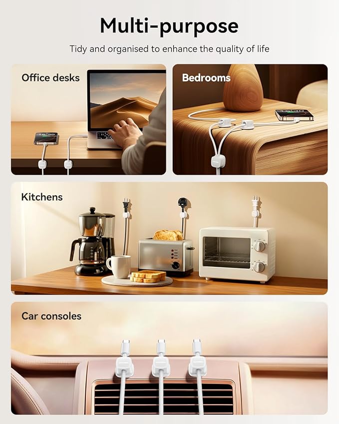 30 Pack Cable Management Cord Organizer,Magnetic Cable Clips-1s Lock,Rocoren Desk Adhesive Cord Cable Clip Wire Holder Keeper for Phone Charger Wire,Nightstand,Car,Office,Desktop Accessory,White