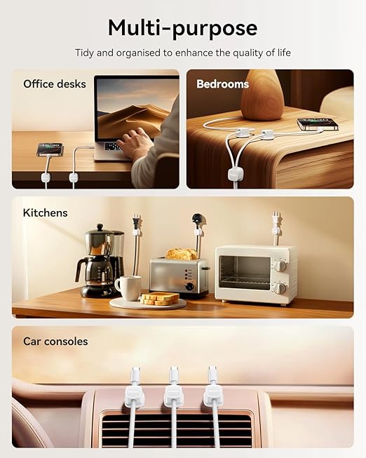 6-Pack Magnetic Cable Clips Cord Organizer-Cable Smooth Adjustable, Rocoren Desk Cable Management Accessories,Cable Holder Clips Wire Holder Keeper for Desktop,Nightstand,Home Office,Workspace,Phone