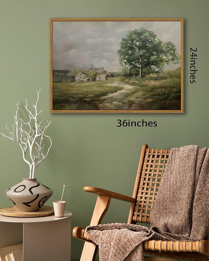 KISSFOX Vintage Farmhouse Landscape Canvas Wall Art Fall Rustic Countryside Framed Wall Art Autumn Cottagecore French Country Scenic Art Prints Artwork For Living Room Bedroom Kitchen