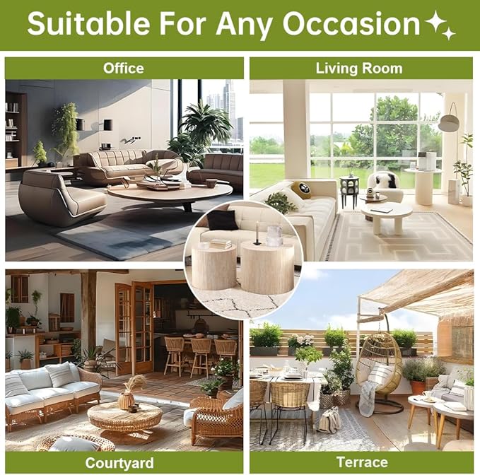 Round Nesting Coffee Table Set of 2 Small Round Coffee Tables for Living Room Modern Fluted Coffee Table Circular End Table Side Table for Small Spaces No Assembly (Travertine, 18 in)