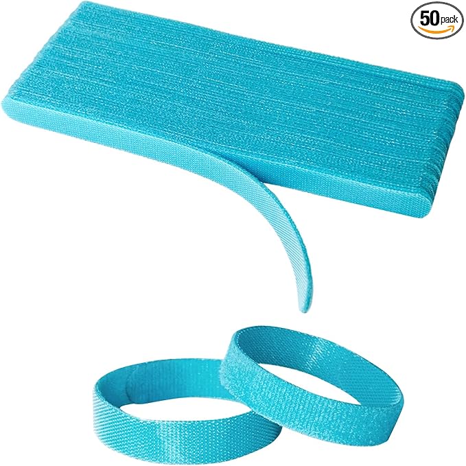 50PCS Reusable Adjustable Cable Ties, Microfiber Cloth Used for Computer Link Cable Cord Management (Light Blue)