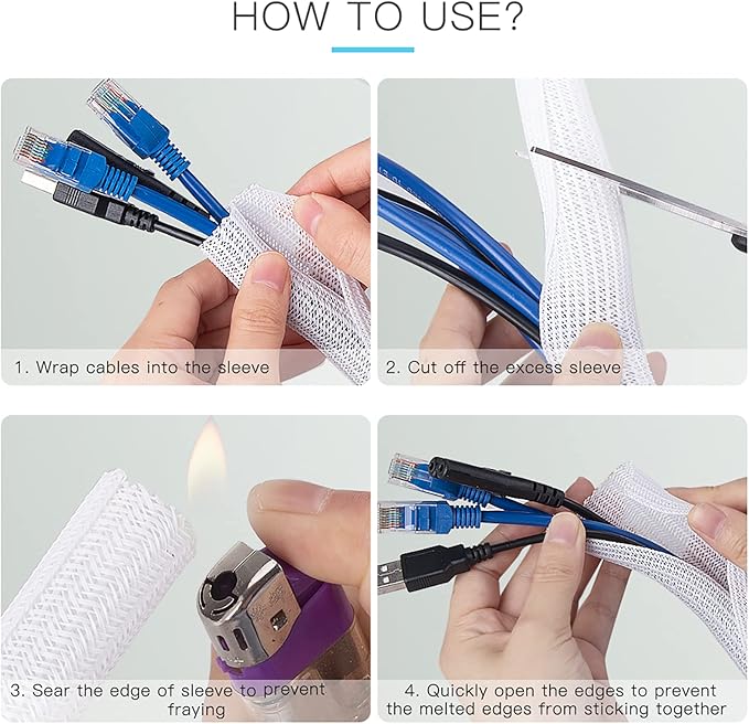 AGPTEK Cable Sleeve Cover, 25ft - 4/5 inch Desk Cord Organizer Cable Hider, Home Office Wire Management Computer TV Wire Loom Tubing, Pet Proof Cord Protector, from Cat Dog Chewing, White