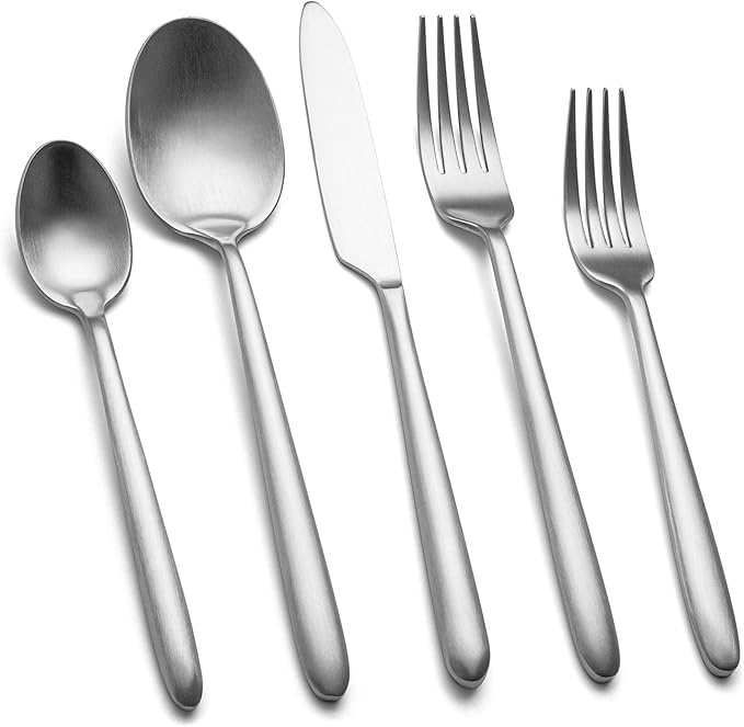 Heavy Duty Silverware Set, EIUBUIE 40-Piece Premium Stainless Steel Flatware Sets For 8, Matte Brushed Finish Cutlery Tableware Modern Kitchen Utensils Set for Home Restaurant, Dishwasher Safe