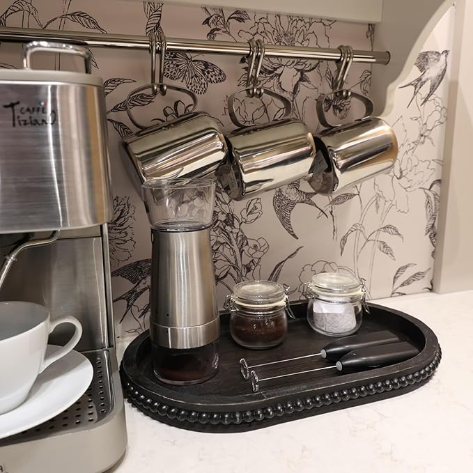 Vintage Black Oval Wood Decorative Ottoman Tray for Coffee Table Kitchen Counter, Living Room, Handcrafted Wooden Serving Tray for Table Centerpiece