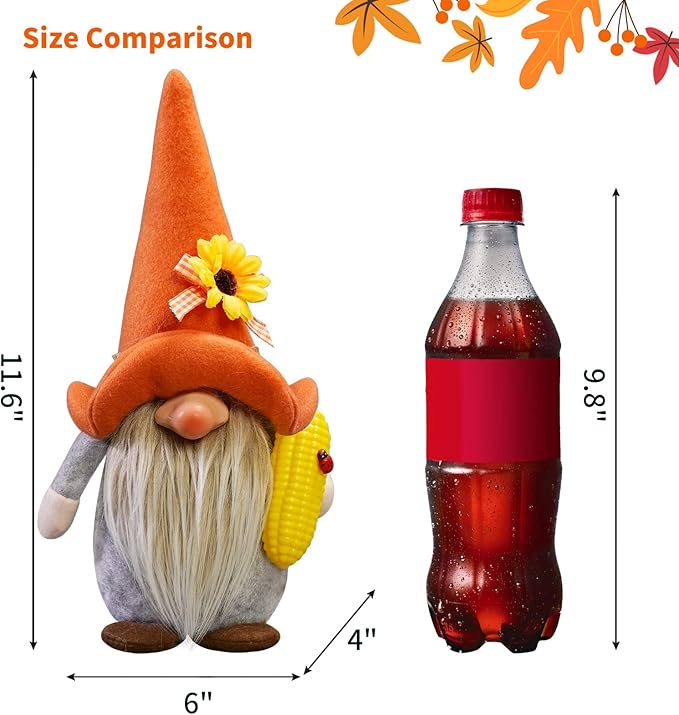 CRCZK Fall Gnomes Plush Decor, 2Pack Thanksgiving Buffalo Plaid Gnome Plush Tomte Swedish Gnomes with Pumpkin Corn Sunflower, Fall Harvest Gnomes Decor Thanksgiving Autumn Holiday Home Decor Gifts