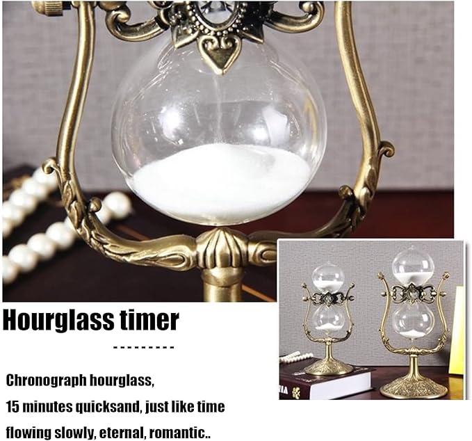 Hourglass Timer, 15 Minutes Hourglass Timer,Hourglass Desk Decor，Embossed Golden Hourglass Timer,Used for Vintage Home Decoration, Office Decoration, Kitchen Wedding Gifts (C)
