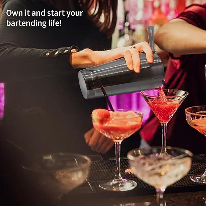 Boston Cocktail Shaker Bar Set, Weighted Boston Shaker Tins, Bartender Kit with 18oz & 28oz Mixed Drink Shaker, Hawthorne Strainer, Double Measuring Jigger - Black