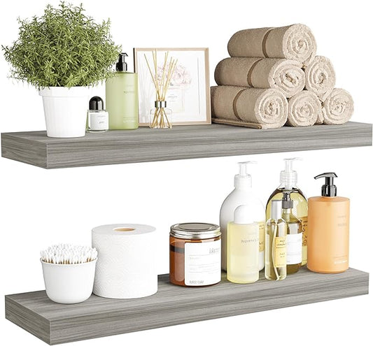 BAMEOS Floating Shelf,Wall Shelf,Decor Wall Mounted Shelves,Hanging Shelf Set L24xW6 for Bathroom Kitchen Living,Kitchen,Room Bedroom Storage,Walnut